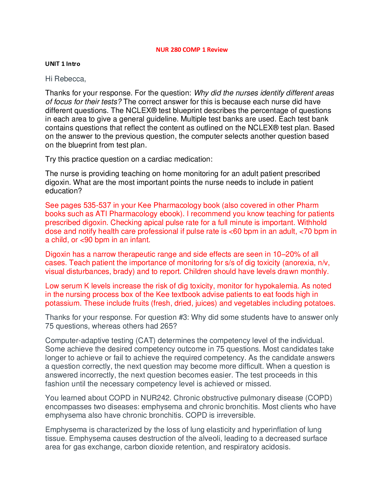 Preview image of NUR 280 COMP 1 Review document